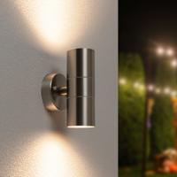 Jasmin Led Wandlamp - 8 Watt 690 Lumen - IP44 Waterdicht - GU10 vervangbare lichtbron - 4000K neutraal wit - Dimbaar - Binnen en buiten - Up & Down Light - RVS - thumbnail