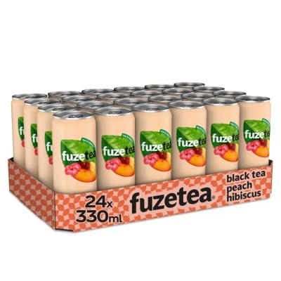 Fuze Tea frisdrank, niet-bruisend, sleek blik van 33 cl, pak van 24 stuks, perzik hibiscus