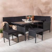 Nohr Hoek Loungeset 'Zeena' Met hoekbank, tafel en 2 krukken, kleur Zwart - thumbnail