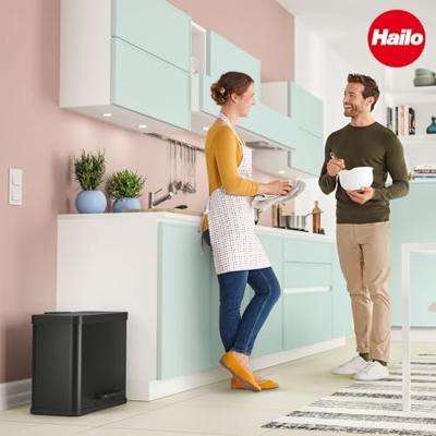 Hailo öko duo plus L 6302600 Afvalbak 26 l Plaatstaal (l x b x h) 470 x 470 x 430 mm Zwart Met voetpedaal 1 stuk(s)