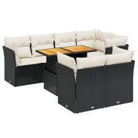 8-delige Loungeset met kussens poly rattan zwart - thumbnail