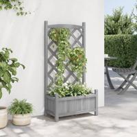 Plantenbak met latwerk massief vurenhout grijs - thumbnail
