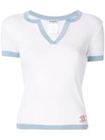 Chanel Pre-Owned slit neck ribbed T-shirt - White - thumbnail