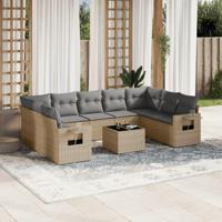 10-delige Loungeset met kussens poly rattan beige - thumbnail