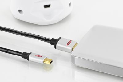 ednet USB 2.0 Aansluitkabel [1x USB-A 2.0 stekker - 1x Mini-USB 2.0 B stekker] 1.80 m Zwart Rond, Stekker past op beide manieren, Afgeschermd (dubbel)