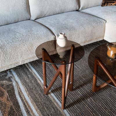 Dutchbone Ronde Bijzettafel 'Naia' Eikenhout en glas, 40cm, kleur Bruin