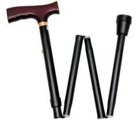 Opvouwbare wandelstok | Houten handvat | Hoogte: 84 - 94 cm | Zwart | PR30121-BK - thumbnail