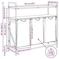 Wasmand 3 vakken met planken gerookt eikenkleurig - thumbnail