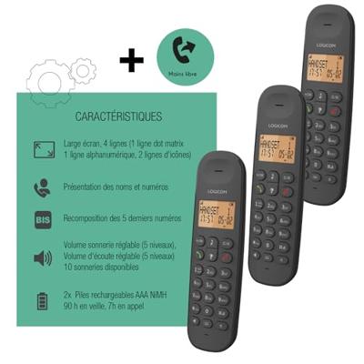 Logicom ILOA 350 Draadloze vaste telefoon zonder antwoordapparaat - Trio - Analoge & Dect-telefoons - Zwart