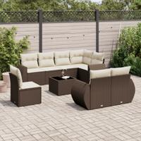 8-delige Loungeset met kussens poly rattan bruin - thumbnail