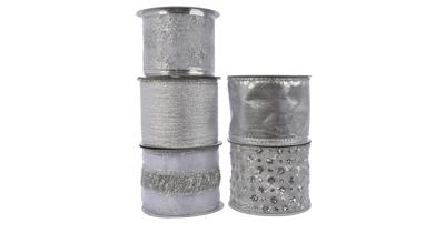 3 stuks! Kerst Lint polyester draad l270 cm en b6.3 cm zilver Decoris - Decoris