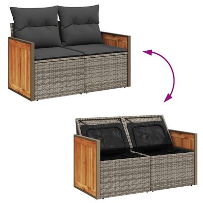 7-delige Loungeset met kussens poly rattan grijs - thumbnail