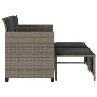 Tuinbank 2-zits met tafel en voetenbanken poly rattan grijs - thumbnail