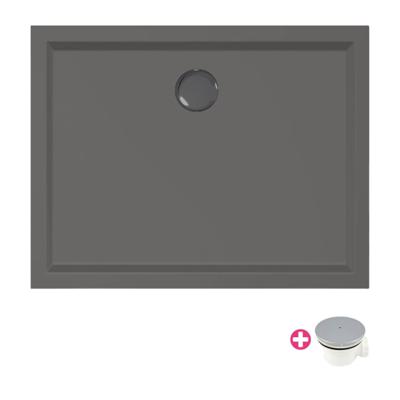 Douchebak Xenz Mariana | 90x70x4 cm | Incl.Afvoersifon-Chroom | Acryl | Rechthoekig | Antraciet mat