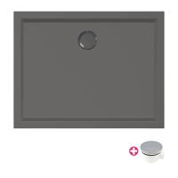 Douchebak Xenz Mariana | 90x70x4 cm | Incl.Afvoersifon-Chroom | Acryl | Rechthoekig | Antraciet mat - thumbnail