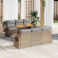 7-delige Loungeset met kussens poly rattan beige - thumbnail