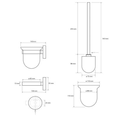 Toiletborstelhouder Sapho X-Steel Hangend 11.5x32.5 cm Geborsteld RVS / Melkglas