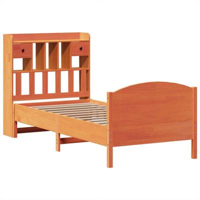 Bed met boekenkast zonder matras grenenhout wasbruin 100x200 cm