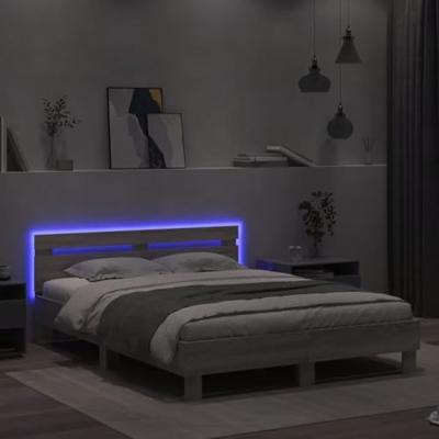 Bedframe met hoofdeinde en LED grijs sonoma eiken 140x200 cm