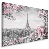 Schilderij - Prachtig uitzicht op de Eiffeltoren, Parijs (Print op canvas), zwart-wit/roze, 4 maten - thumbnail