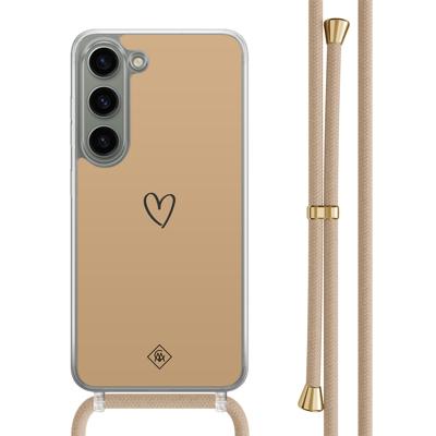 Samsung Galaxy S23 hoesje met beige koord - Hart bruin
