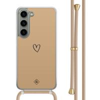 Samsung Galaxy S23 hoesje met beige koord - Hart bruin - thumbnail
