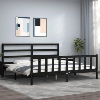 Bedframe met hoofdbord massief hout zwart 200x200 cm