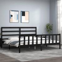 Bedframe met hoofdbord massief hout zwart 200x200 cm - thumbnail