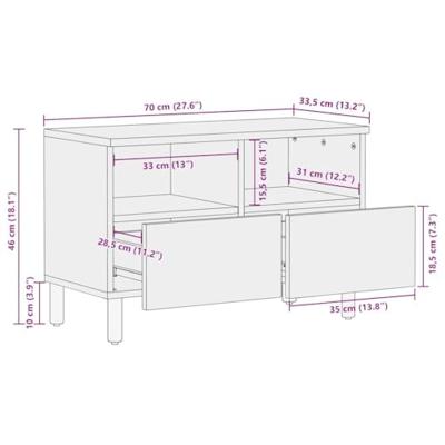 Tv-meubel 70x33,5x46 cm massief ruw mangohout zwart