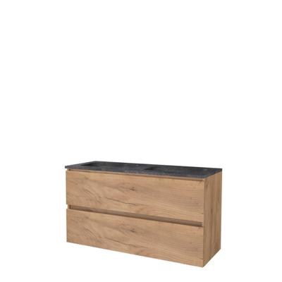 Basic-Line Start 46 Badkamermeubelset - 120 x 46 cm - Greeploos - 2 Lades - Hardstenen Wastafel - Zonder Kraangat - Whisky Oak