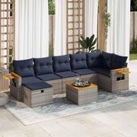 8-delige Loungeset met kussens poly rattan grijs - thumbnail