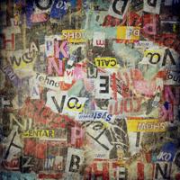 Schilderij - Grunge textuur, geplakt op muur, multikleur - thumbnail