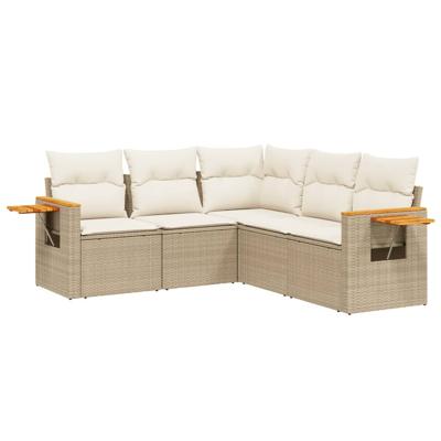 5-delige Loungeset met kussens poly rattan beige