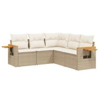 5-delige Loungeset met kussens poly rattan beige - thumbnail