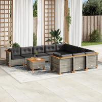 10-delige Loungeset met kussens poly rattan grijs - thumbnail