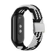 Braided nylon bandje - Zwart met wit - Xiaomi Smart Band 8 / 9 / 10 - thumbnail