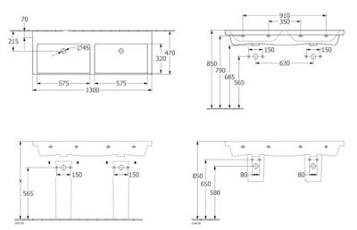 Wastafel Villeroy & Boch Subway 3.0 Dubbele Wasbak 47x130x16.5 cm Wit Alpin Villeroy & Boch
