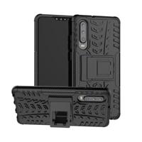 Tire textuur TPU + PC schokbestendige behuizing voor Huawei P30 met houder (zwart) - thumbnail