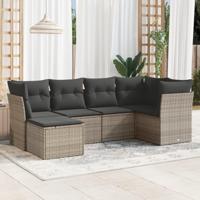 6-delige Loungeset met kussens poly rattan grijs - thumbnail