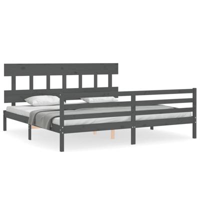 Bedframe met hoofdbord massief hout grijs 200x200 cm