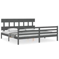 Bedframe met hoofdbord massief hout grijs 200x200 cm - thumbnail