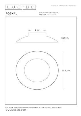 Lucide FOSKAL - Plafonnière - Ø 21,5 cm - LED - 1x6W 2700K - Zwart