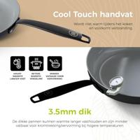 BE Living Hapjespan met deksel ø 28 cm - keramische anti-aanbaklaag - PFAS-vrij - geschikt voor alle warmtebronnen - zwart - thumbnail