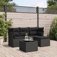 5-delige Loungeset met kussens poly rattan zwart - thumbnail