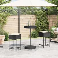 3-delige Tuinbarset met kussens poly rattan zwart - thumbnail