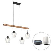 QAZQA Smart hanglamp zwart met hout incl. 4 Wifi A60 - Stronk - thumbnail