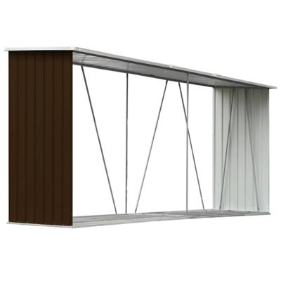 Haardhoutschuur 330x84x152 cm gegalvaniseerd staal bruin