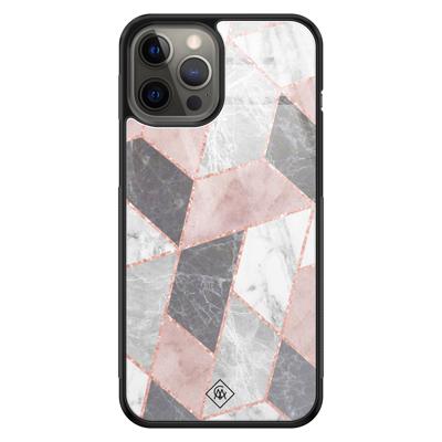 iPhone 12 Pro Max glazen hardcase - Stone grid iPhone 12 Pro Max glazen hardcase - Stone grid