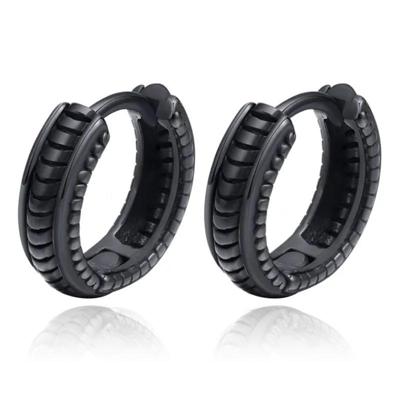 Mendes Heren Oorringen - Roestvrij Staal, Zwart, Punk Patroon Mendes Heren Oorringen - Roestvrij Staal, Zwart, Punk Patroon