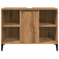 Wastafelkast 80x33x60 cm bewerkt hout artisanaal eikenkleur - thumbnail